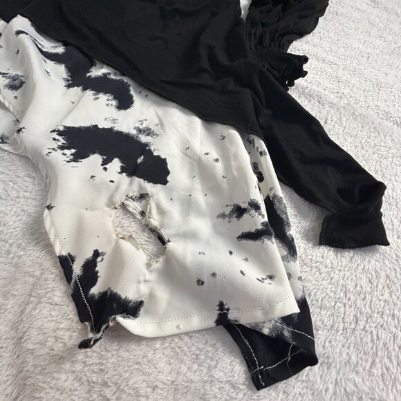 Patrizia Luca Milano Womens Black White V-neck Asymmetric Layered Tunic Top M/L - Picture 10 of 11